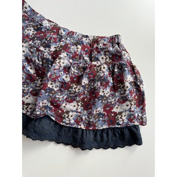 ABERCROMBIE & FITCH Maroon Navy Floral 100% Silk Lace Eyelet Mini Skirt, Size S - Picture 8 of 14